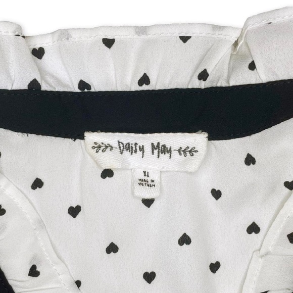 Daisy May black and white tiny hearts print sleeveless tie mock neck blouse xl - Picture 3 of 3